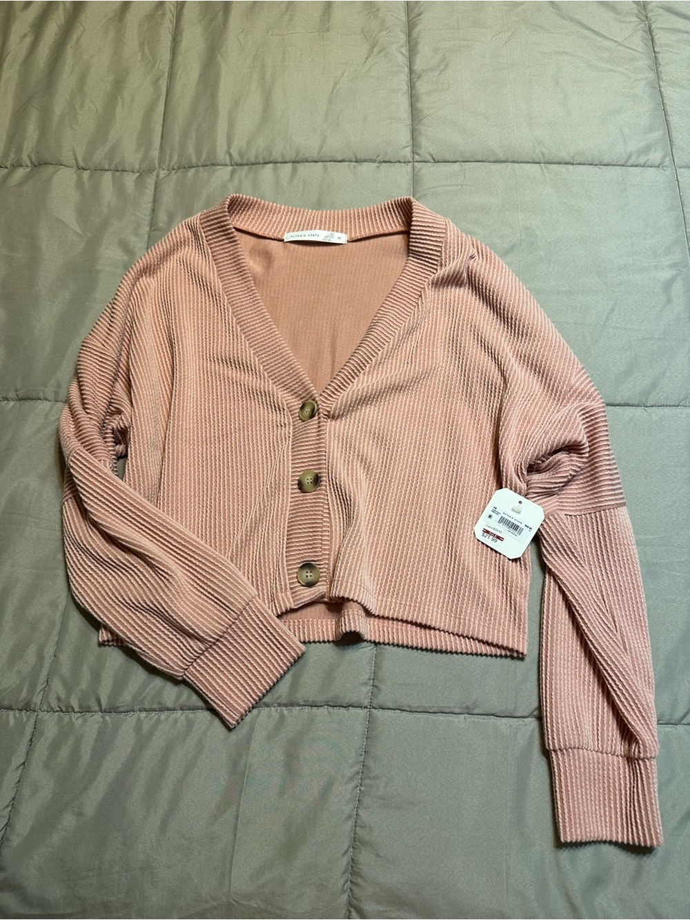 Altar'd State Cropped Ribbed Button Cardigan - Dusty Rose Blush